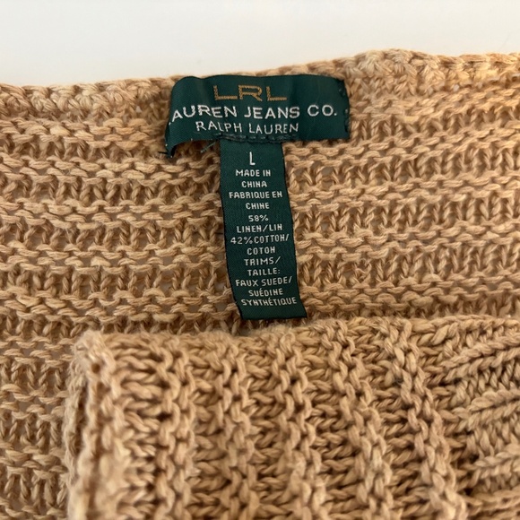 Ralph Lauren Womens Jeans Lace Up  Sweater Pullover Cotton Tan Brown Size Large - Picture 4 of 7
